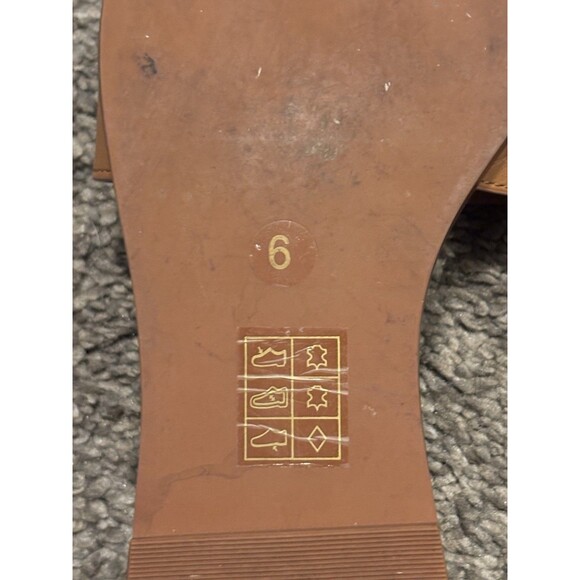 Tory Burch Everly Calf Leather Slide Size 6 Tan Pink Logo Sandals - Picture 7 of 7